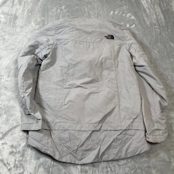 The North Face Womens Jacket S Grey Hooded Windbreaker Newspaper Print Lining - Picture 9 of 10